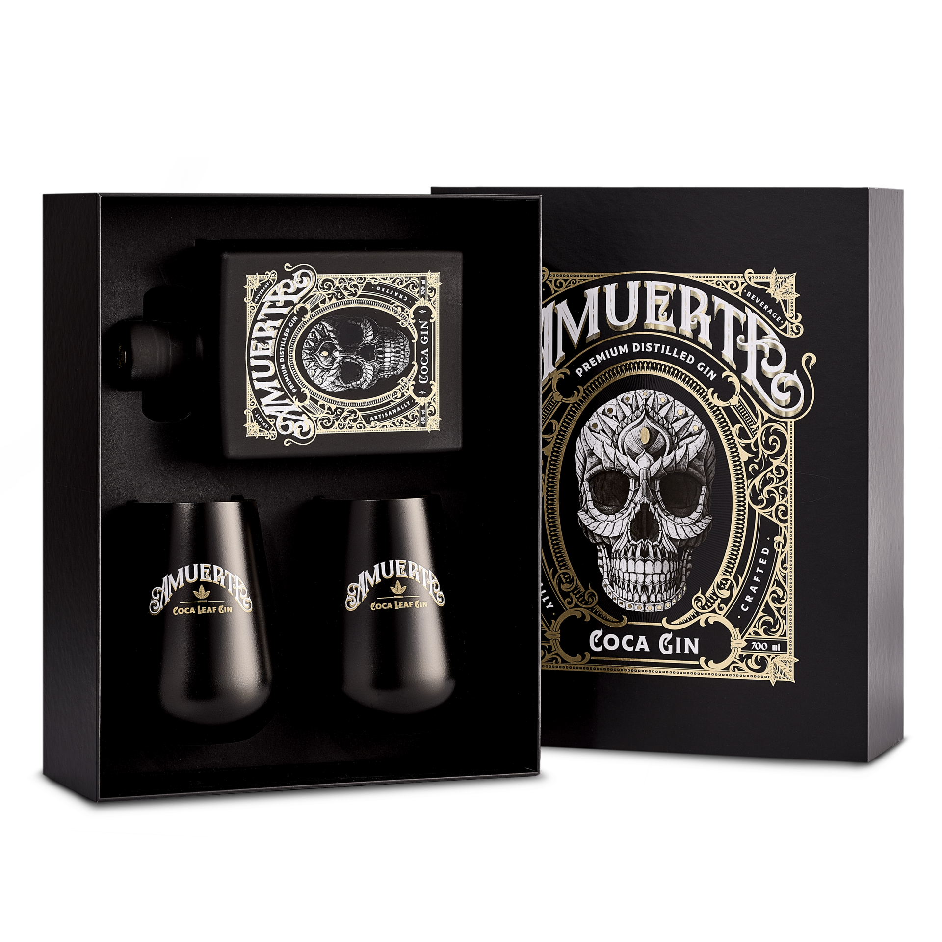 Amuerte Coca Leaf Gin 70cl Black Edition Metal Box Giftpack online kopen -  GinTonicStore